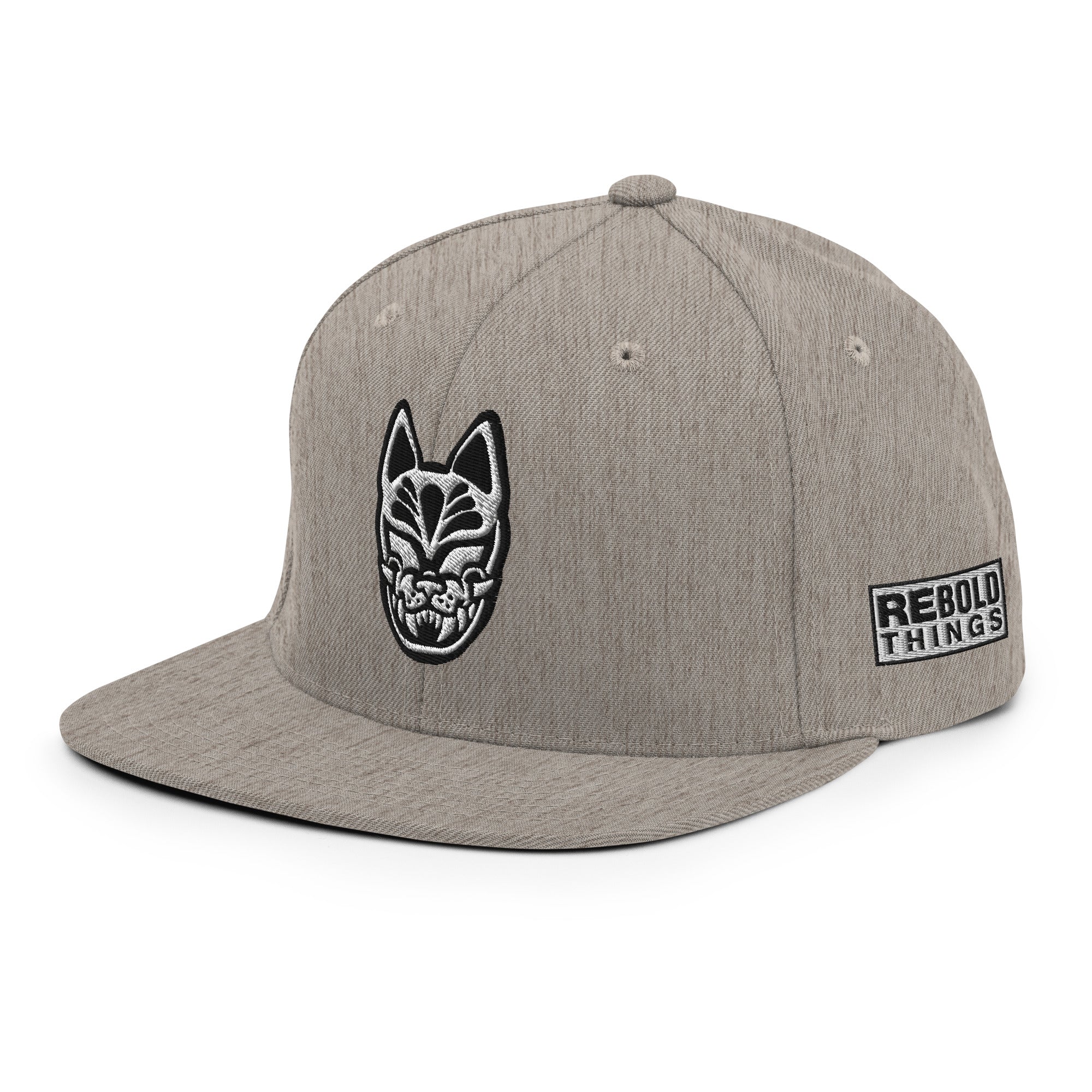 Snapback Hat - Embroidery Kitsune Logo - Heather Grey