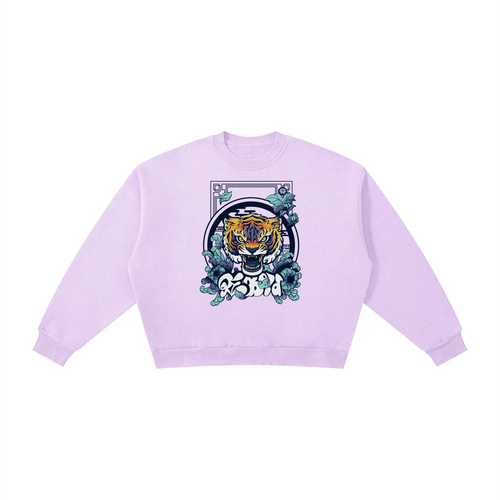 Boxy Fleece Sweatshirt - Tiger in Chrysanthemum Blossom