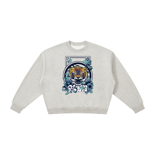 Boxy Fleece Sweatshirt - Tiger in Chrysanthemum Blossom