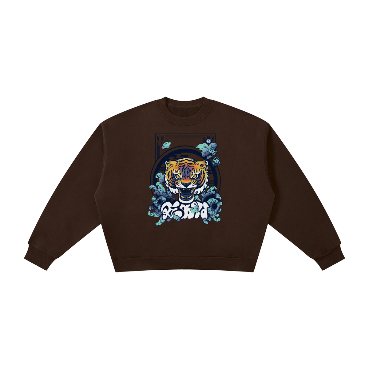 Boxy Fleece Sweatshirt - Tiger in Chrysanthemum Blossom