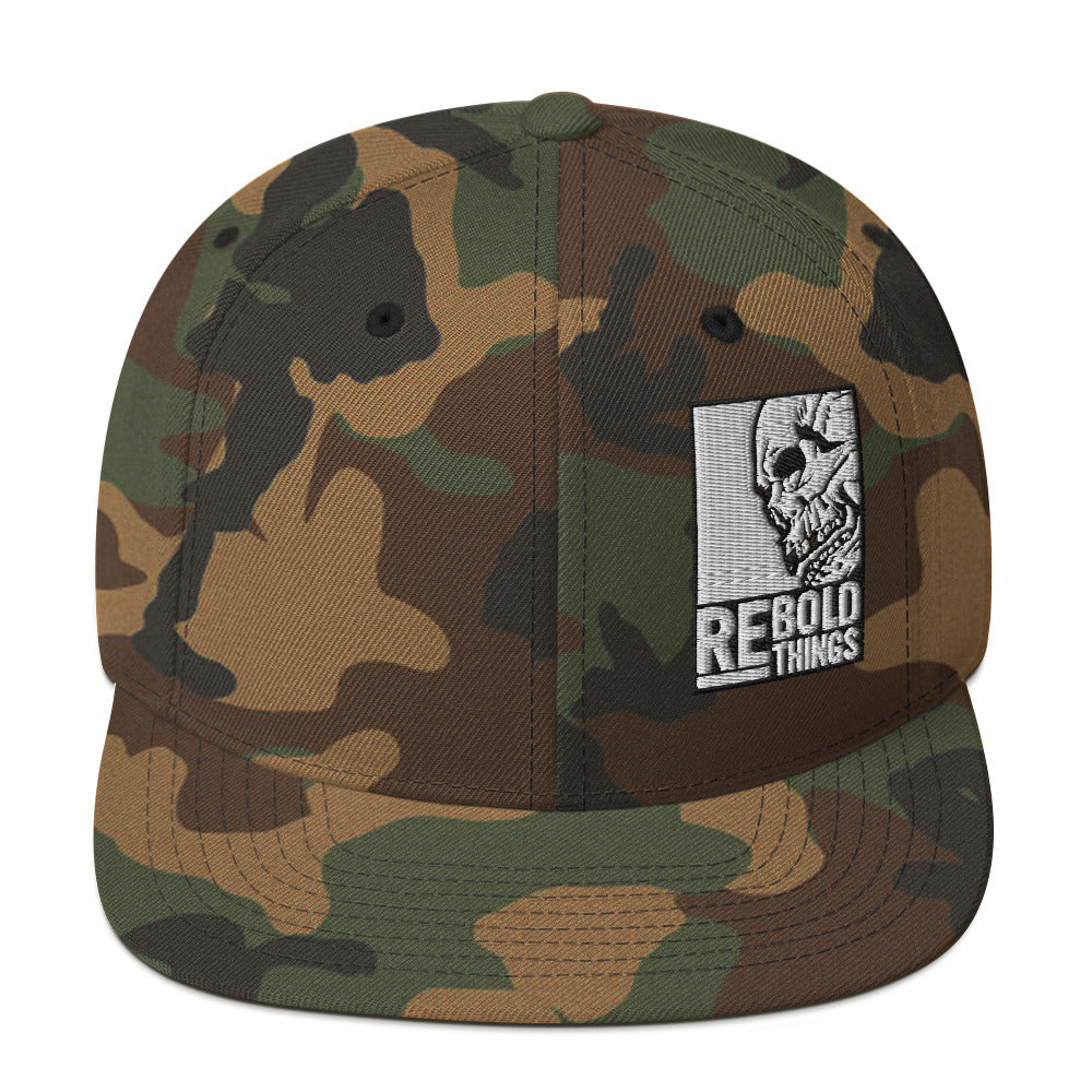 Snapback Hat - Embroidery Skull Logo - Green Camo