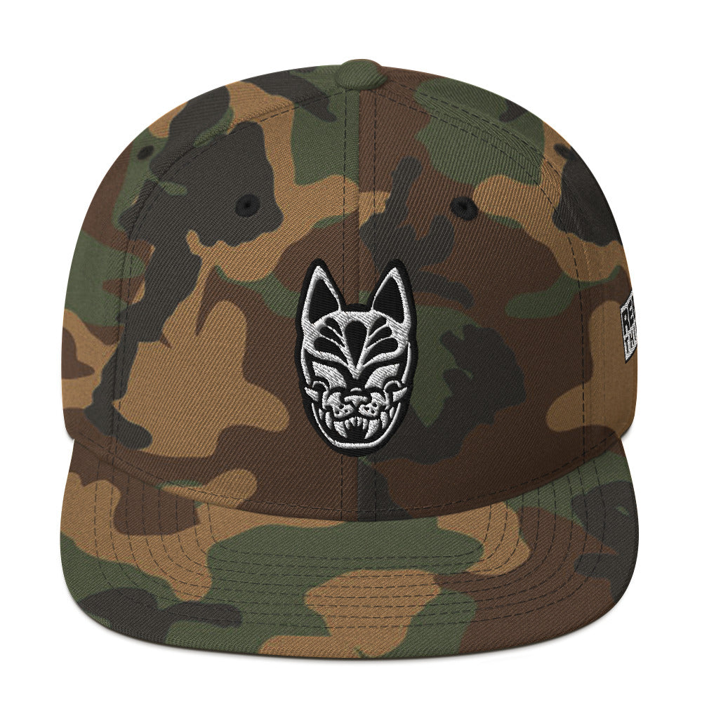 Snapback Hat - Embroidery Kitsune Logo - Green Camo