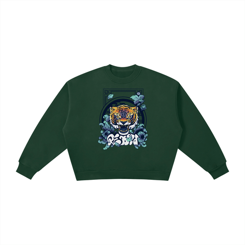 Boxy Fleece Sweatshirt - Tiger in Chrysanthemum Blossom