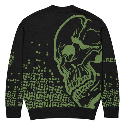 Knitted Cardigan -Skull - Black & Green