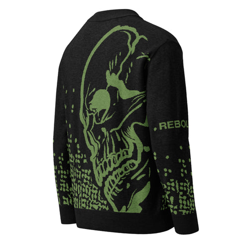 Knitted Cardigan -Skull - Black & Green