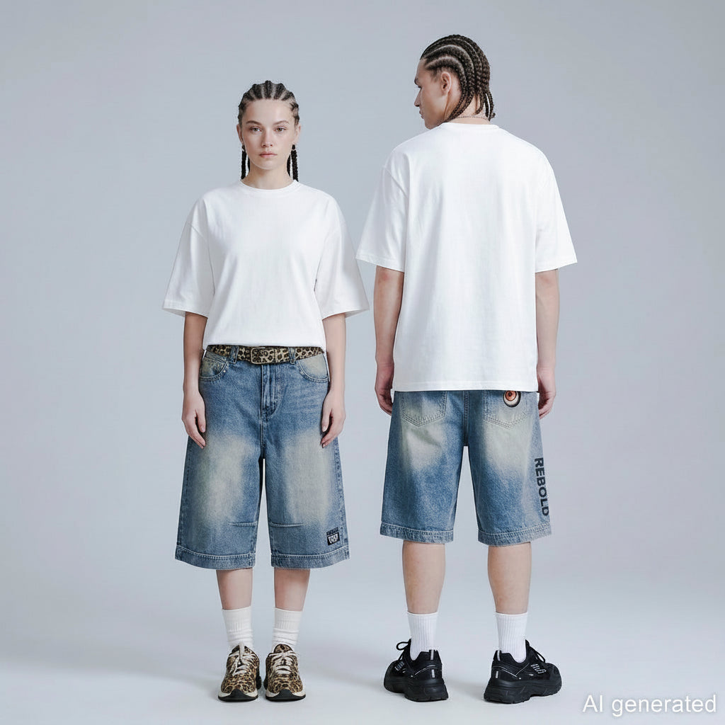 Vintage Wash Baggy Denim Shorts - Third Vision